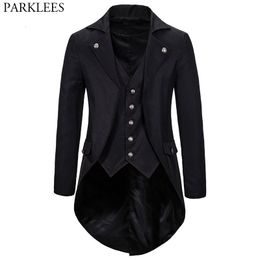 Men's Suits Blazers Gothic Victorian Tailcoat Jacket Men Steampunk Mediaeval Cosplay Costume Male Pirate Viking Renaissance Formal Tuxedo Coats 2XL 230810