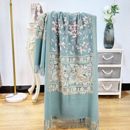 Scarve Embroidery Pashmina Cashmere Scarf Warm Tassels Scarf Long Size Shawl Fashion Holiday Blanket Shawl Scarves 230811