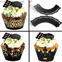 Forniture festive 50pcs /pacchetto Halloween Decorations Cupcake Wrapps Case Hollow Laser Cut Cake Decorating Gadgets Z230814