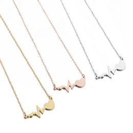 Everfast Wholesale 10pc/Lot Love Heartbeat Electrocardiogram Shape Stainless Steel Pendant Charms Choker Necklace Minimalism Lightning Gift Jewellery SN087