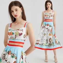 Women's Tracksuits Fruit Print Stitching Three-dimensional Tube Top Suspender Dress Skirt Two-Piece Set