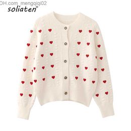 Women's Sweaters Embroidered heart-shaped knitted women's cardigan sweater V-neck single chest knitted jumper autumn and winter women's jacket C-152 Z230814