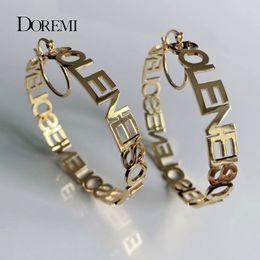 Hoop Huggie DOREMI U Shaped Clasp Stainless Steel Personalizd Women Fashion Gift Jewelry Customized Name Initial Earrings Big 230811