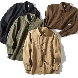 Men's Casual Shirts Spring And Autumn Product Loose Work Shirt Fashion Trend Youth Solid Colour Versatile Cutting Label