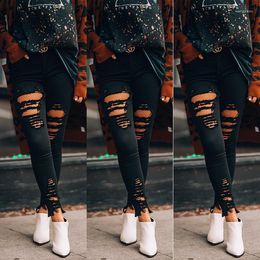 Women's Jeans Women Slim Pants Washed Ripped Hole Long Denim Sexy Regular For