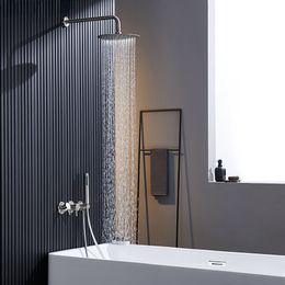Shower Faucet System Set Bathroom Bath Mixer Tap Brushed Nickel Brass Diverter Hand Held Sets 8-12" Rain Head