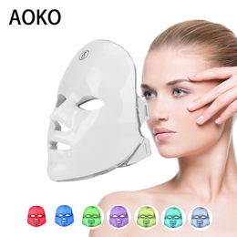 Face Massager AOKO Rechargeable Battery LED Mask 7 Colours Pon Therapy Beauty Mask Skin Rejuvenation Lifting Dark Spot Cleaner Device 230810