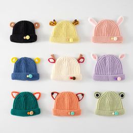 Berets Korean Kawaii Kids Cartoon Ears Hats Candy Colour Wool Warm Caps For Boys Girls Cap Winter Children Beanies