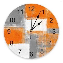 Wall Clocks Oil Painting Geometric Orange Bedroom Clock Large Modern Kitchen Dinning Round Living Room Watch Home Decor