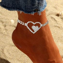 Hot Selling Jewelry Rhinestone Hollowed Out Love Footwear for Women Summer Beach Sexy and Versatile Anklet