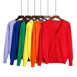 Женские вязаные футболки Queechalle, 25 цветов, вязаные кардиганы, весна-осень, женские повседневные топы с длинными рукавами, однотонный свитер с V-образным вырезом, пальто 230810