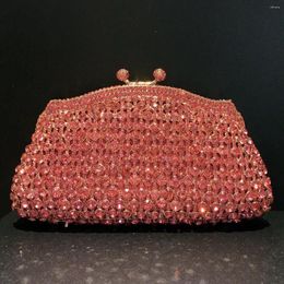 Evening Bags Women Pink Gold Silver Red Green Blue Purple Clutches Wedding Bridal Crystal Bag Banquet Hollow Purse Diamond Party Gala