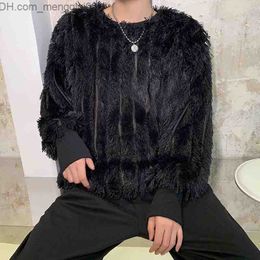 Men's Sweaters Dark and black Personalised tassel wool loose patterned sweater for men's Korean fashion long hair velvet casual bottom coat in autumn Z230811