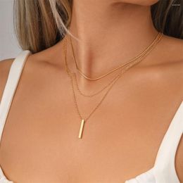 Chains 17KM Vintage Gold Colour Geometric Strip Necklace Fashion Simple Multilayer Adjustable Pendant Necklaces Clavicle Choker Trendy