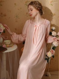 Women's Sleepwear Women Spring Long Sleeve Cotton Victorian Pyjamas Ruffles Fairy Lace-up Ladies Princess Vintage Nightdress Nightgowns