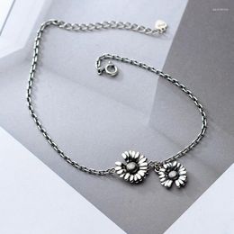 Link Bracelets FoYuan Silver Colour Simple Sen Flower Daisy Bracelet Women's Korean Personalised Creative Sunflower Jewellery