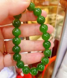 Strand 10mm Grade A Green Jade Bracelet Men Women Fine Jewellery Genuine Hetian Jades Nephrite Beads Elastic Bangles