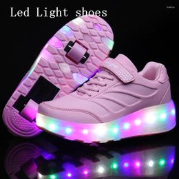Спортивные туфли два колеса светящиеся кроссовки синий розовый светодиодный светодиодный роликовый конька для детей дети девочки Up Upex