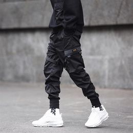 QNPQYX New Men fashion pants Ribbons Colour Block Black Pocket Cargo Pants Harem Joggers Harajuku Sweatpant Hip Hop Trousers253c