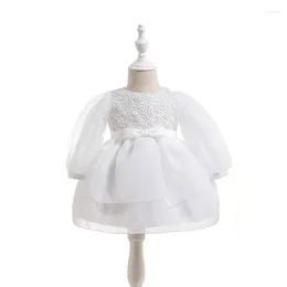 Girl Dresses 2023 Baby Clothing Spring Long Sleeve Born White Lace Princess Dress Ruffle Baptism Organza Frocks