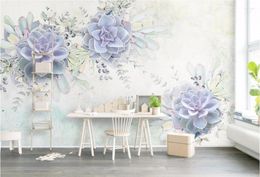 Wallpapers CJSIR Custom Wallpaper Home Decor Mural Light Purple Fresh Watercolor 3d Succulent TV Background Wall Murals