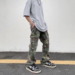 Men's Jeans Splashed Ink Camouflage Cargo Pants Men Cotton Washed Distressed Flared Denim Trousers Streetwear Youth Male Casual Loose