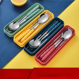 Dinnerware Sets Stainless Steel Fork Chopsticks Spoon Portable Tableware Set Student Outdoor Gathering Three Piece Gift