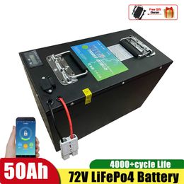 72V 50Ah Lithium Iron LiFePo4 Battery Bluetooth BMS APP for 5000W Scooter Motorcycle Forklift Crane Truck +Charger