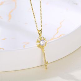 Pendant Necklaces Romantic Zircon Crystal Love Key Stainless Steel For Women Korean Fashion Sexy Female Neck Chain Jewellery