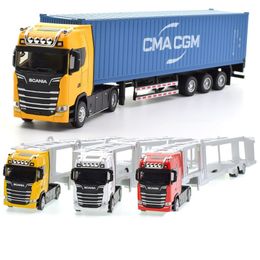 Transformation toys Robots 1 50 Diecast Alloy Truck Model Toy ContainerTruck Pull Back Engineering TransportVehicle Boy Toys For Children 230811