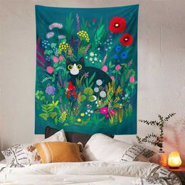 Tapestries Cute Cat Tapestry Wall Hanging Flower Wall Decoration Tapestry Room Decor Hippie Background Wall Blanket R230812