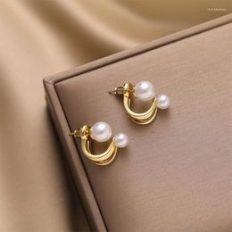 Stud Earrings Originality Pearl Curve Hook 2023 Fashion Trend Vintage Micro Design Female Student Party Pure Elegant High-end Crowd