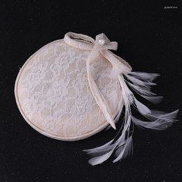 Headpieces Mingli Tengda Headdress Lace Hat Linen Round Banquet Wedding Women Elegant Bridal Accessories Bride Tiara Birdcage Veil