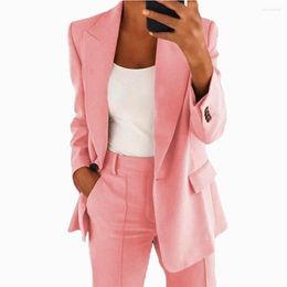 Women's Two Piece Pants Women Fashion Slim Fit Polo Collar Cardigan Suit Coat Pant Set Two-Piece 2023 Spring Autumn Solid Large Clothing