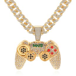 Pendant Necklaces Cuban Necklace Iced Out Link Chain Game Controller Handle Pendant Necklace for Women Men Gold Colour Hip Hop Jewellery 230810