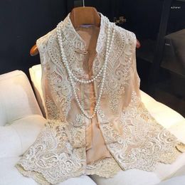 Ethnic Clothing 2023 Chinese Style Traditional Women Lace Embroidery Vest Top 3XL Retro Elegant Sleeveless Tangsuit Hanfu