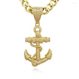 Pendant Necklaces 2023 Est Iced Bling Anchors Shaped Men's Gold Plated CZ Hip Hop Neckalce