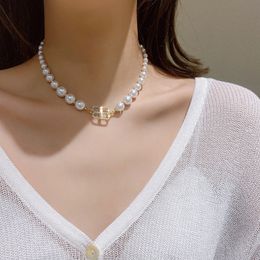 New Glass Pearl String Double Letter BB Choker Necklace Jewellery for Gift