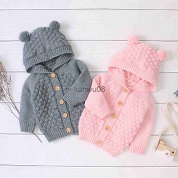 Jackets MUPLY Autumn Winter Clothing Newborn Baby Boy Girl Children's Solid Hooded Sweater Wool Ball Knitted Jacket 024M x0811