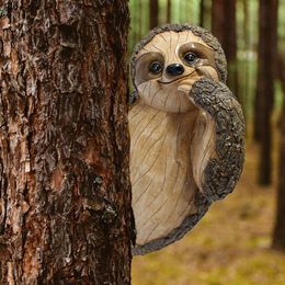 Decorative Objects Figurines Sloth Garden Statue Outdoor Garden Ornaments Sloth Climbing Resin Tree Hugger And Peeker Animal For Yard Lawn Home Decor 230810