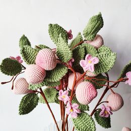 Decorative Flowers Peach Artificial Handmade Simulation Flower Hoom Decoration Gift Crochet Fruit Bouquets Ornaments Fake DIY Knitting