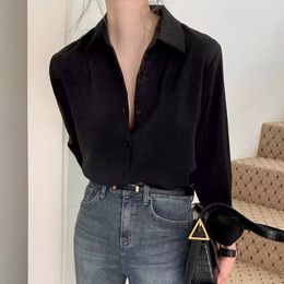 Women's Blouses Female Fashion Simple Solid Casual Long Sleeve Underlay Spring And Autumn Korean Loose Versatile Lapel Neck Shirt