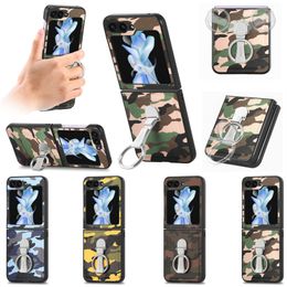 Flip5 Metal Free Rotation Ring Holder Folding Shell For Samsung Galaxy Z Flip 5 Camouflage Design Phone Case