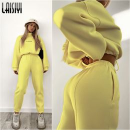 Womens Tracksuits LAISIYI Fleece Women Tracksuit Casual Sets Turtleneck Long Sleeve Sweatshirt and Sweatpants Pants Suit Winter Thick Warm Outfits 230810