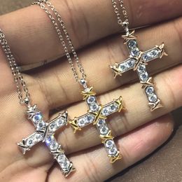 Luxury Cross Necklace Designer Necklaces Exquisite Womens Diamond Pendant Charm Elegant Fashion Trendy Jewellery Love Wedding Gift AU750 Hot-6