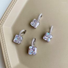 Hoop Earrings S925 Sterling Silver Claw Set Square Main Stone Full Diamond Fashion Shiny Zircon