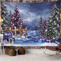 Tapestries Christmas wood snow tapestry wall hanging new year gift moose bed curtain dorm home decor 200x150cm R230812