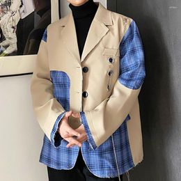 Men's Suits Suit Lapel Men Casual Jacket Loose Plaid Contrast Colour Stitching Top Coat Windbreaker Jaqueta Masculino Bomber