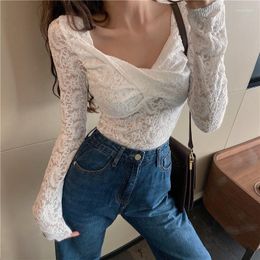 Women's Blouses RUGOD 2023 Spring V-neck Lace Up Hollow Out Cross Nigh Club Shirt Sexy Party Slim-fit All-match Female Tops