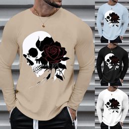 Men's T Shirts Mens Solid Colour Casual Halloween Partial Print Long Sleeve Shirt Breathable